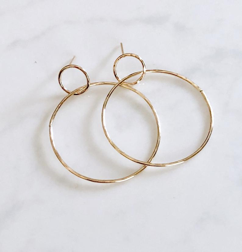 Modern Double Circle Post Earrings ~ Gold