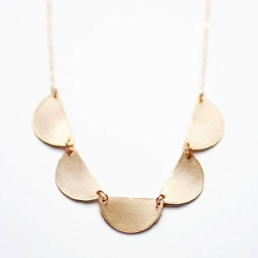 Scalloped Half Moon Necklace ~ Brass